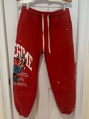 Civil Regime Burnt Orange Graphic Sweatpants with Drawstring, Size Medium
